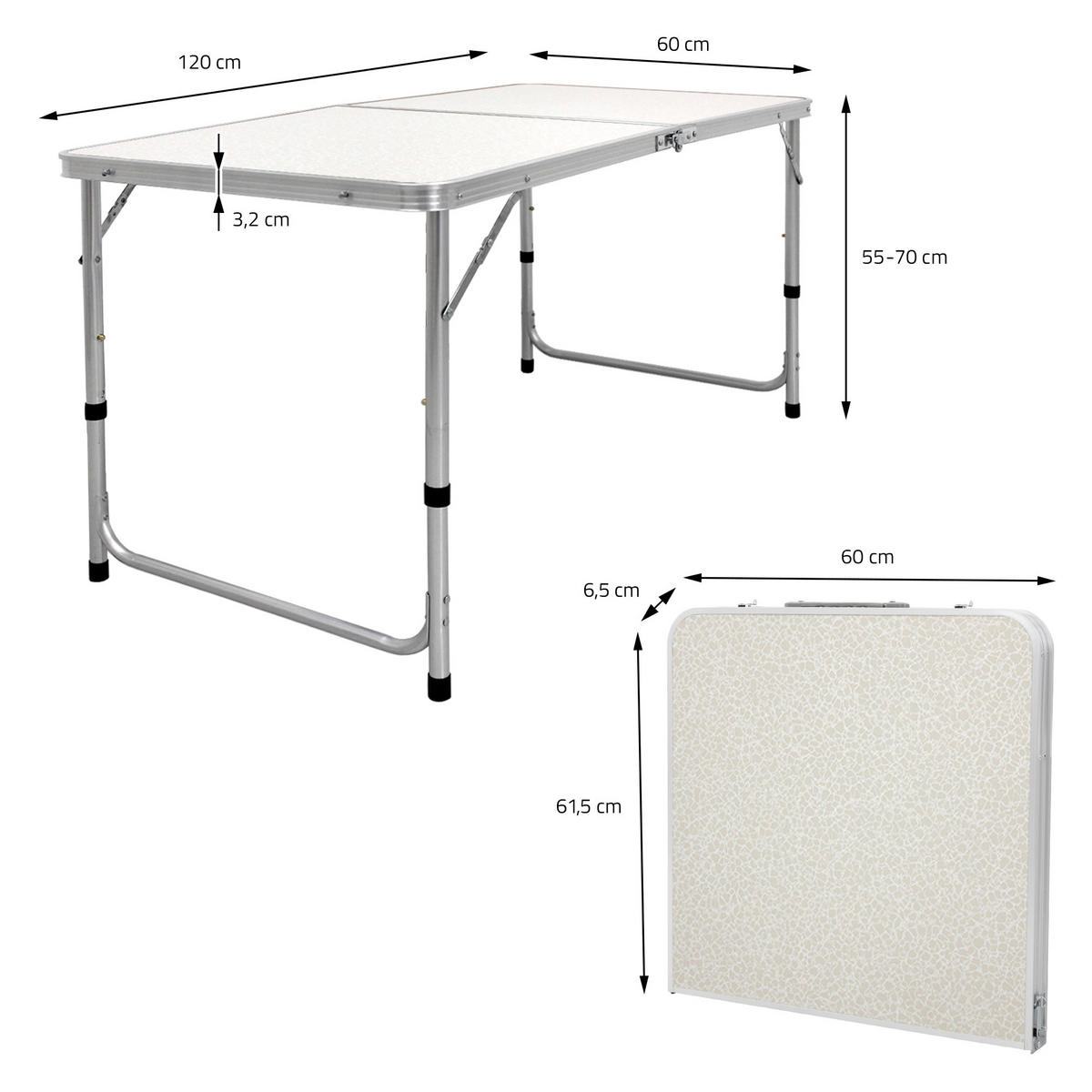 CAMPINGTISCH - Creme, Holzwerkstoff (120/60/70cm) - ECD-Germany