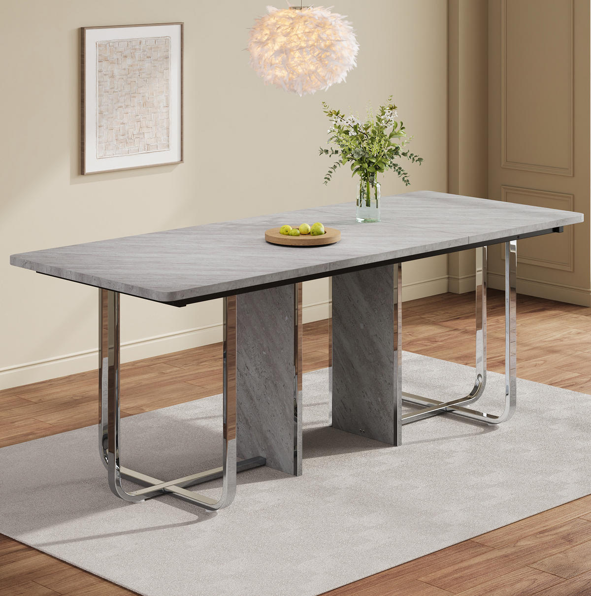 ESSTISCH 180/80/75 cm in Grau mit Metallbeinen für 6 bis 8 Personen - Grau, Holzwerkstoff (180/80/75cm) - Flora Grace