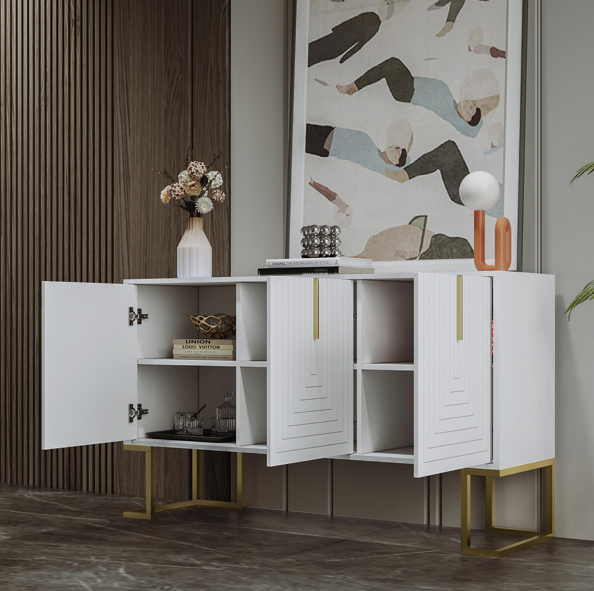 SIDEBOARD 3-türig mit verstellbaren Regalböden MDF White - Weiß, Holzwerkstoff (138/80.5/40cm) - Meubliv