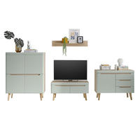 WOHNWAND 4-teilig pistazie grün, Eiche, skandinavisch 360 cm, Wohnkombination mit Soft-Close - Eichefarben/Pastellgrün, Eichenholz/Holz (361/170/40cm) - Furn.Design