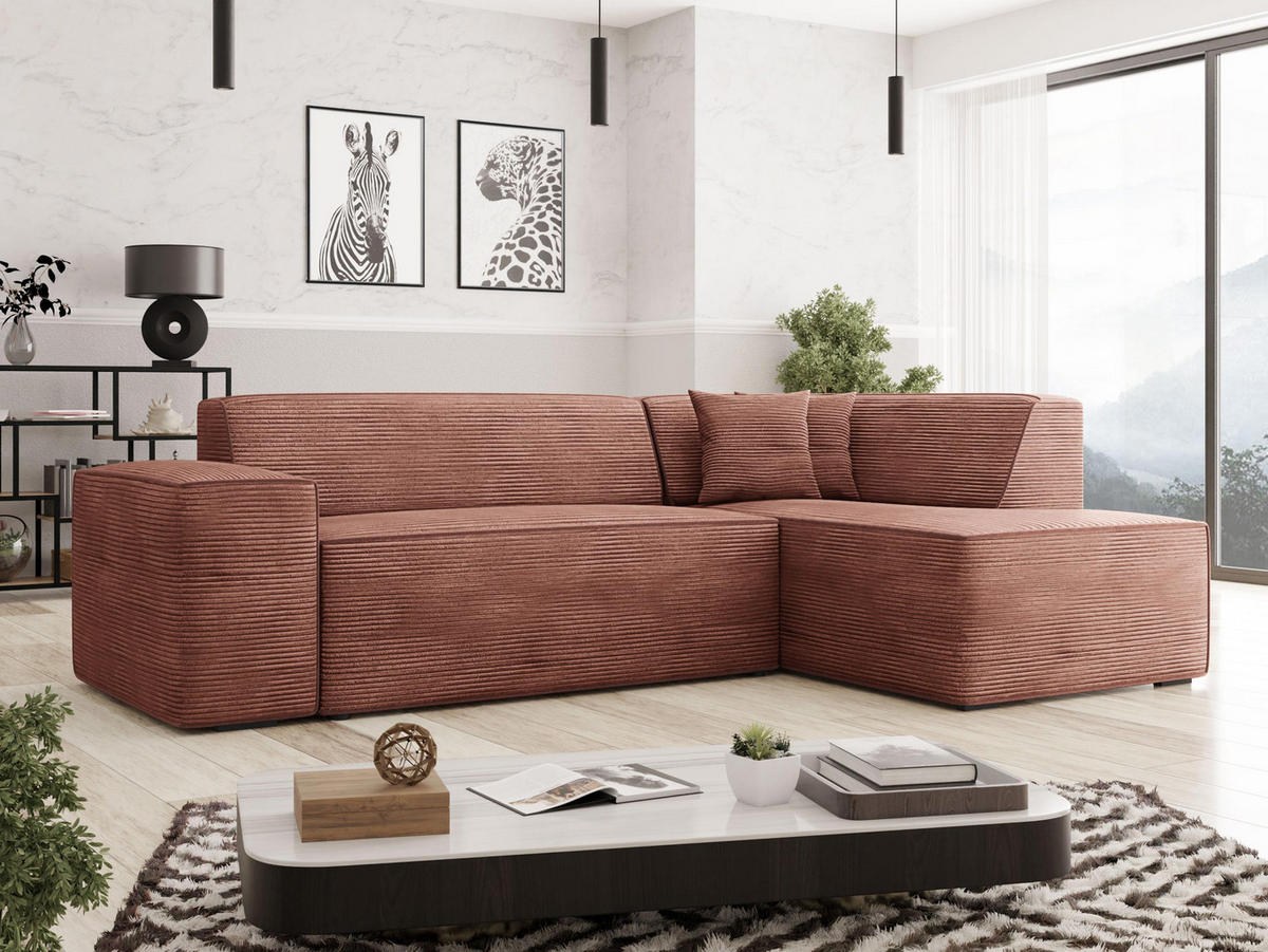 ECKSOFA Lordin Cord, Seite: Rechts - Schwarz/Rosa, Holz/Textil (267/205cm) - MIRJAN24