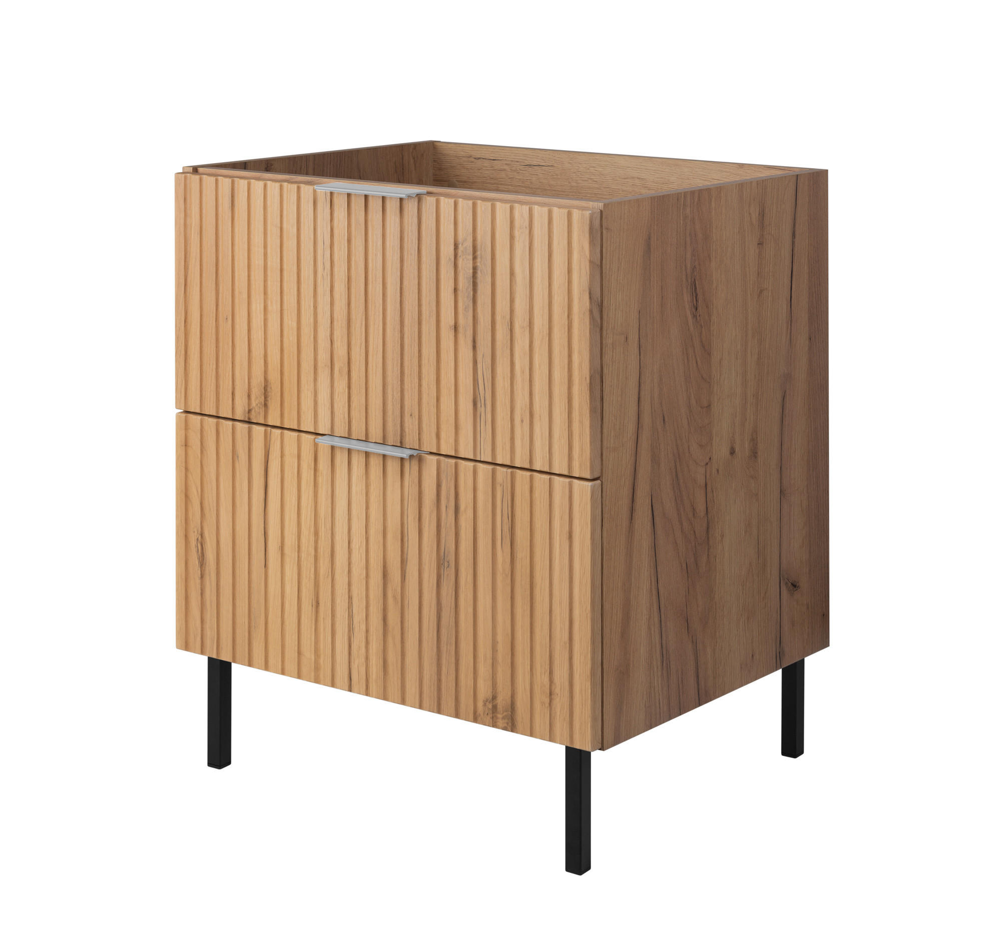 WASCHBECKUNTERSCHRANK, Eiche Craft, 60 x 77 x 46 cm, silberner Griff, schwarze Beine, ohne Arbeitsplatte - Eichefarben/Silberfarben, Holzwerkstoff (60/77/46cm) - 3XE LIVING
