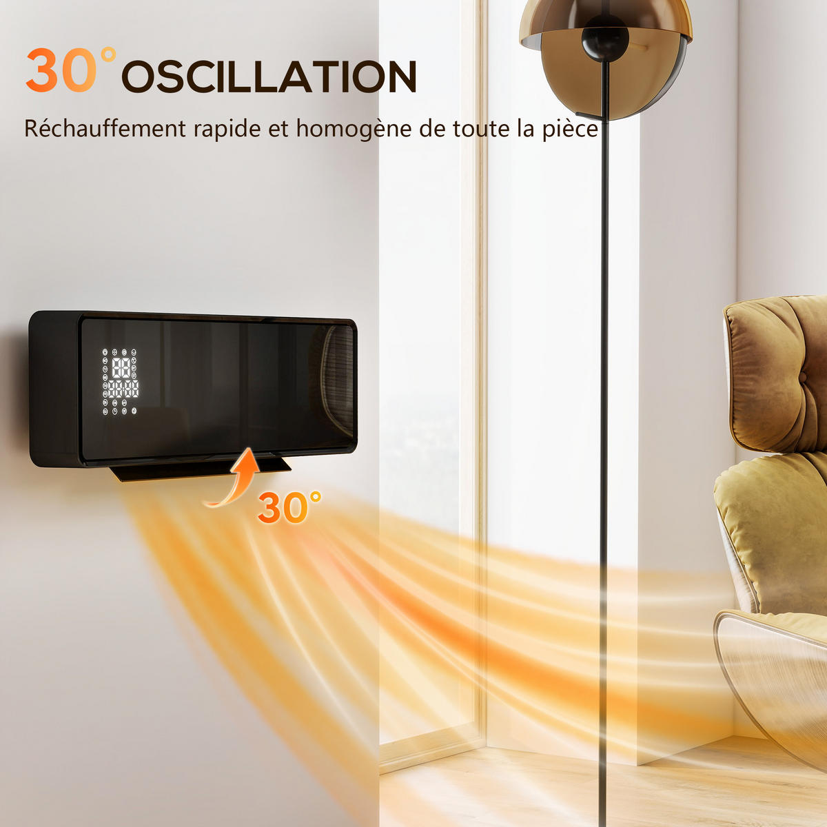 WANDHEIZLÜFTER DE-17062 Keramik PTC 1000/2000 W mit Timer Schwarz - Schwarz, Kunststoff (18.7/12.3/54cm) - ComfortXL