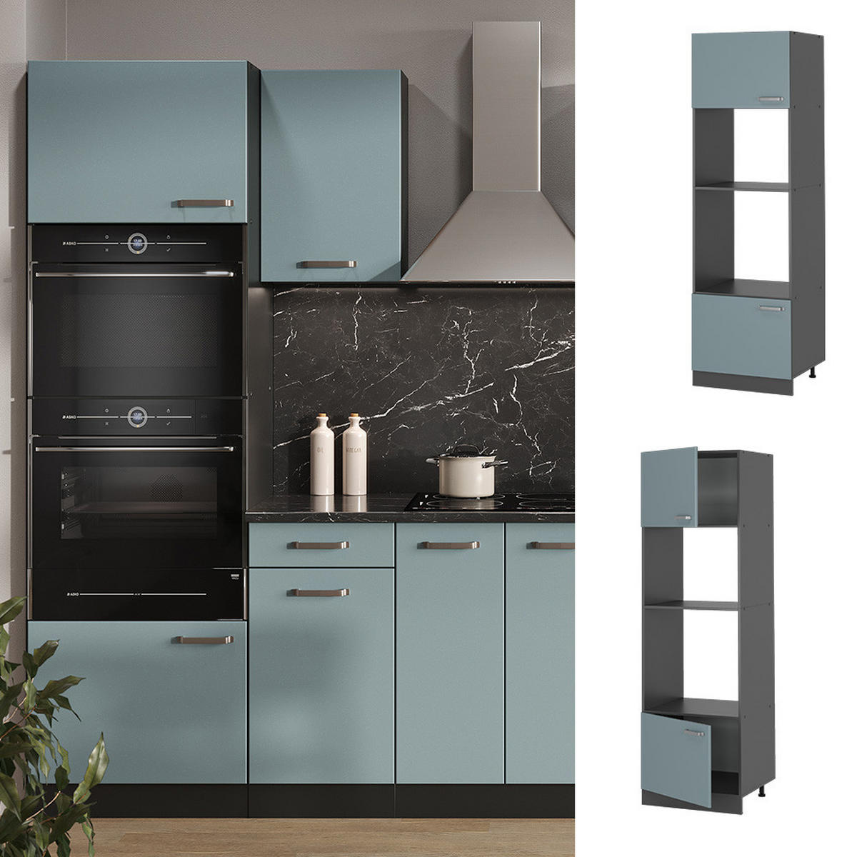 MIKROWELLENSCHRANK R-Line Blau-Grau 60 cm - Anthrazit/Blaugrau, Holzwerkstoff (60/206.8/57.2cm) - Vicco