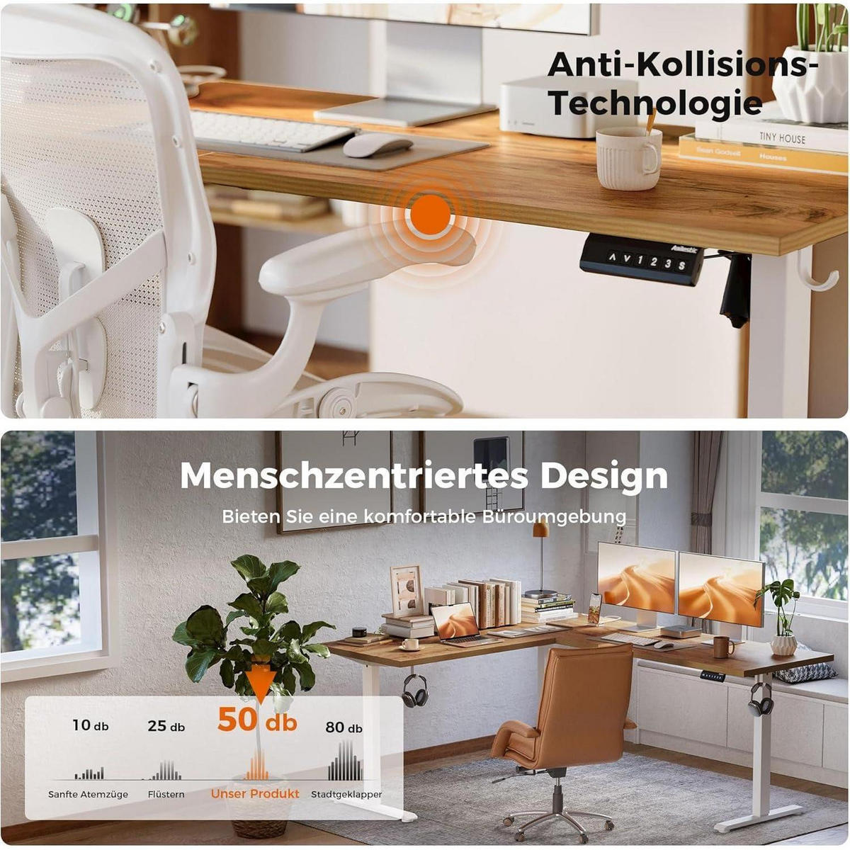 SCHREIBTISCH L-förmig Höhenverstellbar Elektrisch 190 x 155 cm Hellbraun - Braun, Holzwerkstoff (190/60/75cm)
