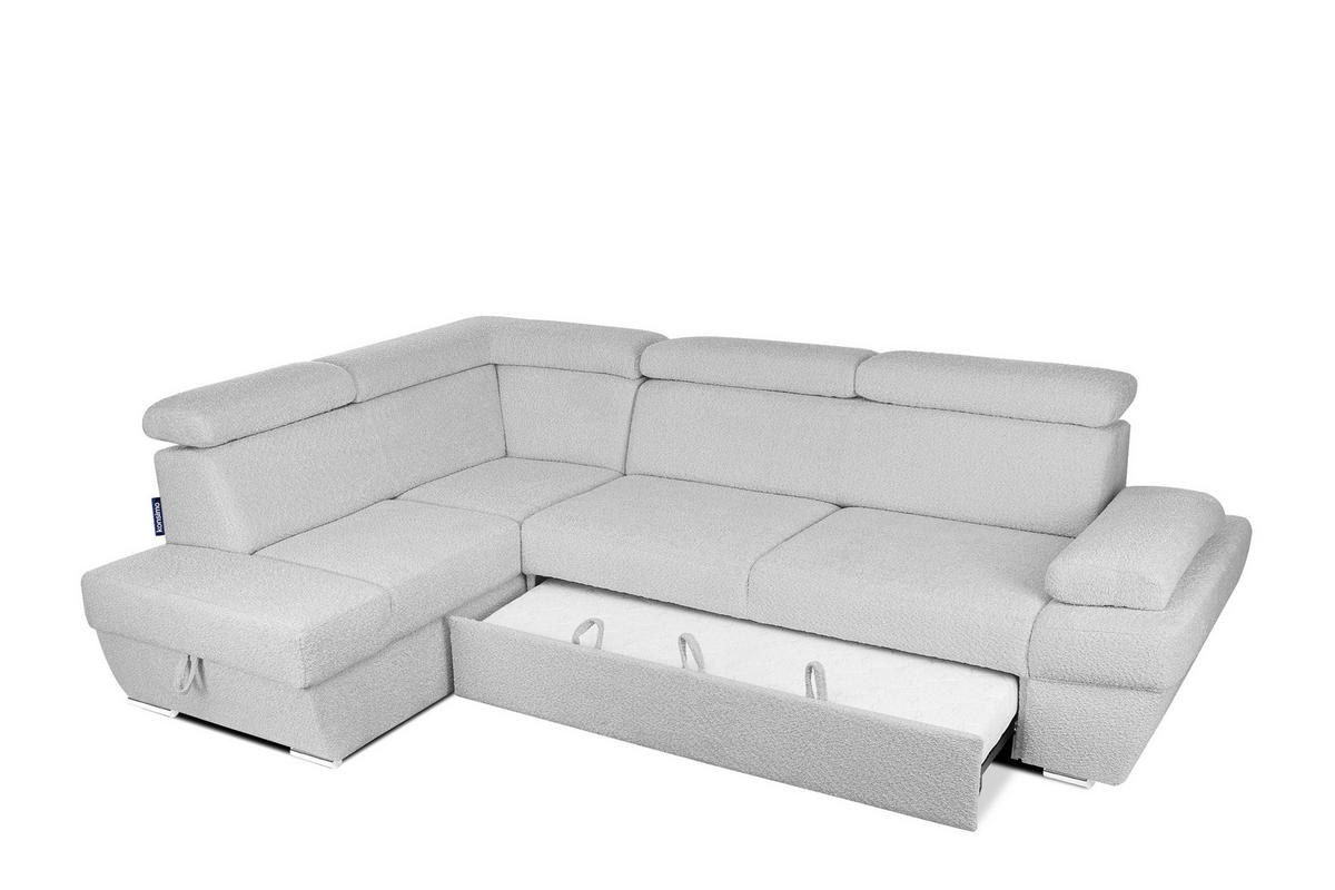 SCHLAFECKSOFA RATLO links 4/5-Sitzer mit Bettkasten, Grau - Silberfarben/Hellgrau, Textil (270/190cm) - KONSIMO®