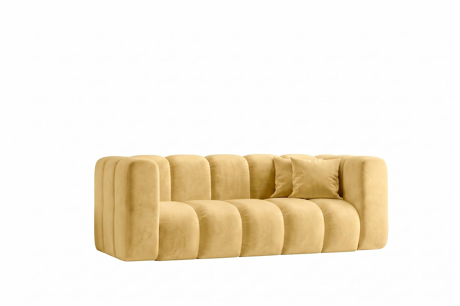SOFA 2-Sitzer Modulares, Velvet-Stoff Riviera, Buttergelb, GRAND - Hellgelb, Holz (197/70/89cm) - Kaiser Möbel