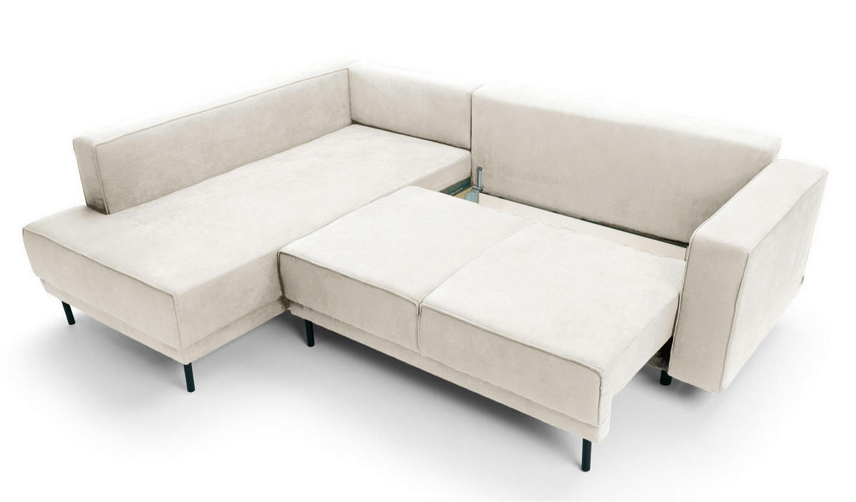 ECKSOFA Rodario Hellbeige Velours - Ecru/Schwarz, Textil/Metall (247/187cm) - Selsey