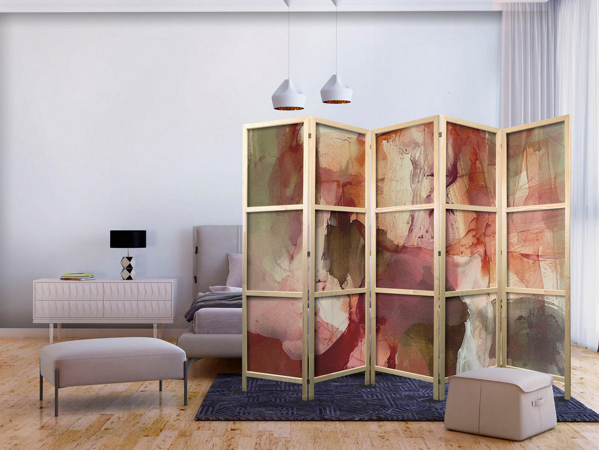 PARAVENT Japanischer 5-tlg 225x172 cm Abstraktion - Multicolor, Holz/Textil (225/172/3cm) - Muralo