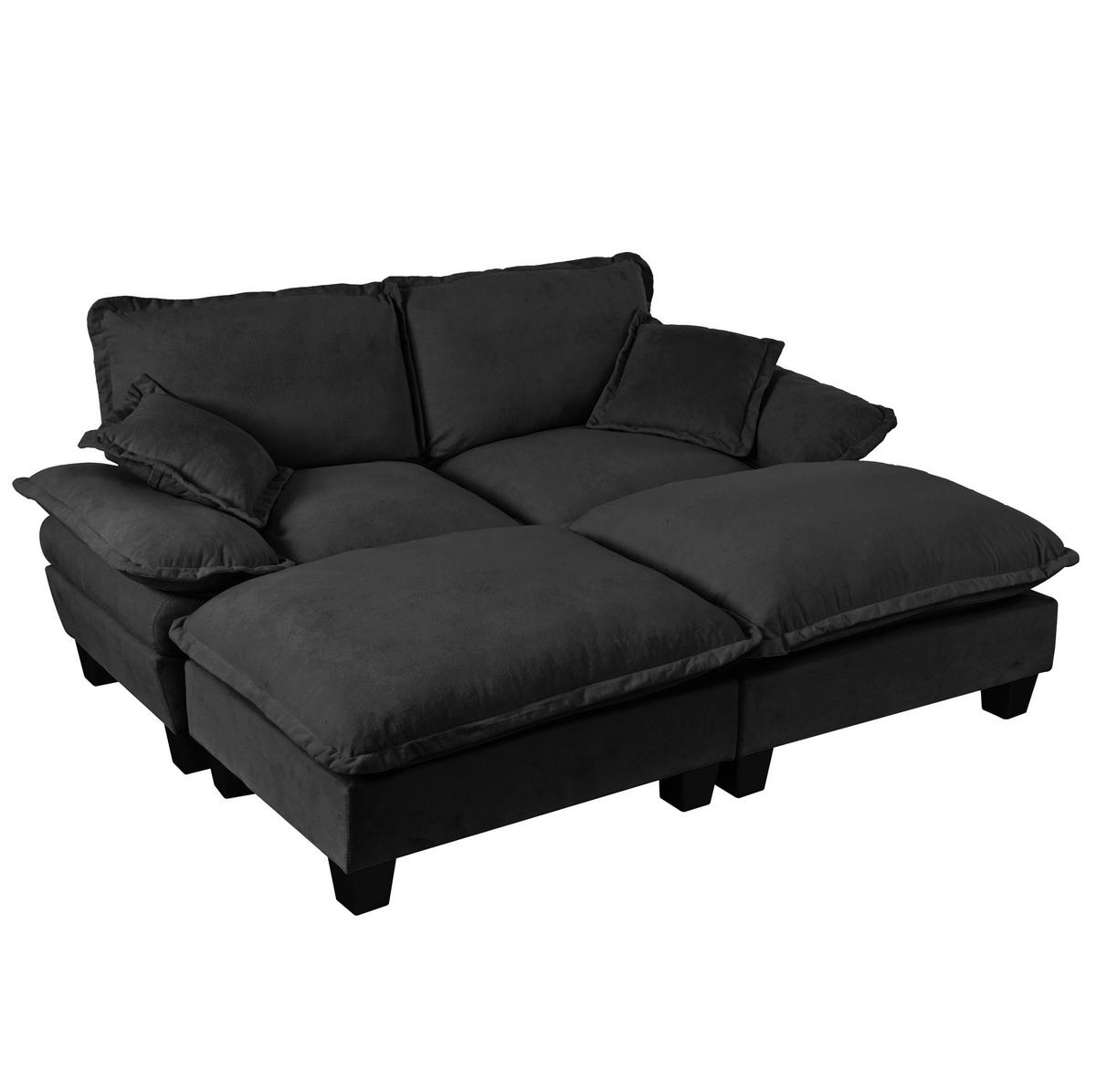 ECKSOFA 194/151/90 cm schwarz aus Chenille mit Ottomanen - Schwarz, Textil (151/194cm) - OKWISH
