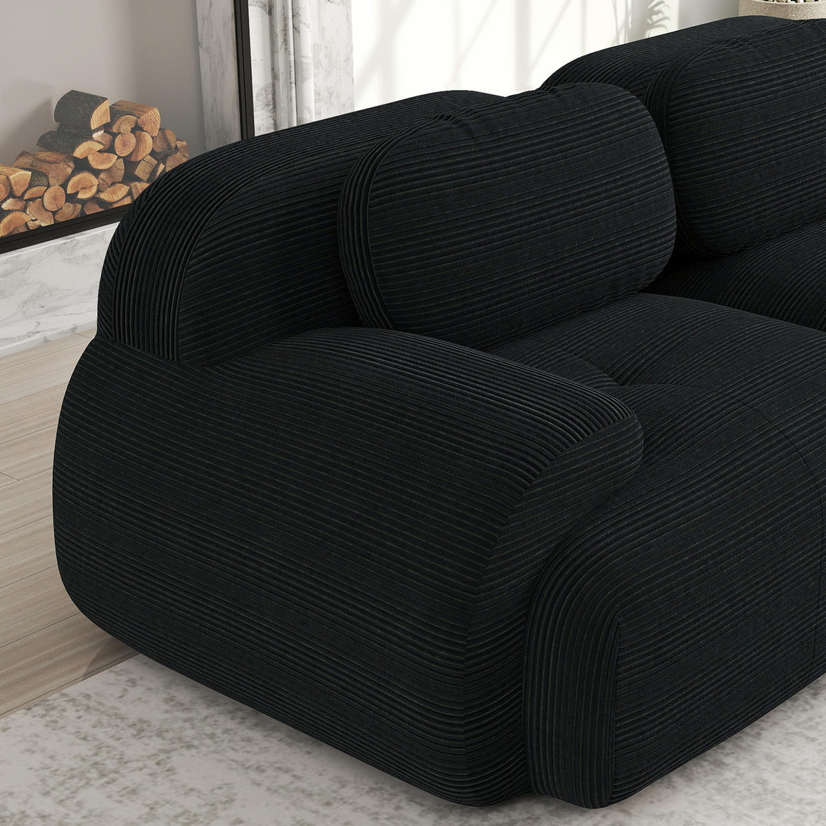 MODULÁRNÍ rohová pohovka černá z manšestru s ergonomickým tvarem - černá, textil (178/388cm) - OKWISH