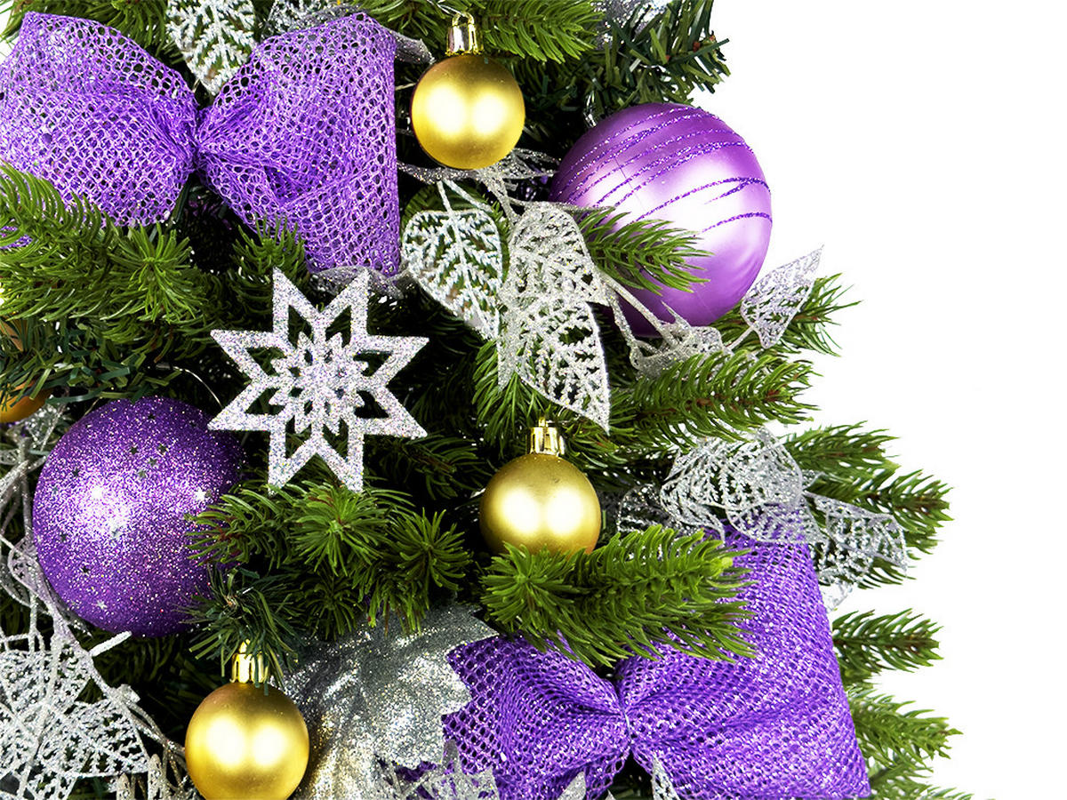 WEIHNACHTSBAUM künstlicher 60 cm mit LED-Beleuchtung, VIOLETTHARMONIE II, mit 28 Weihnachtsbaumschmuck, Pflanztopf mit Jutesack - Silberfarben/Lila, Kunststoff/Stein (40/60cm) - LAALU