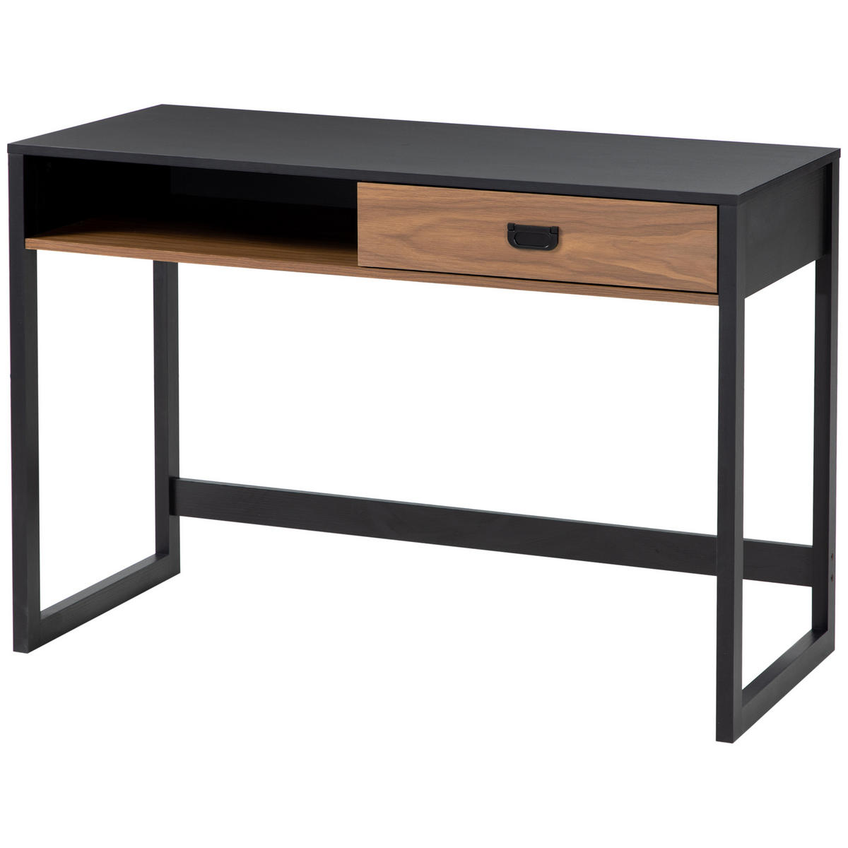 BÜROTISCH Walnuss und Schwarz 1 Stück - Multicolor, Holzwerkstoff (107/60/76cm) - GiPP
