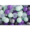 BÄLLE für Bällebad, Spielbälle, Plastikbälle für Kinder Set 50 pcs.: Violett/Mint/Silber/Transparent - Silbereichenfarben, Textil (7/7/7cm) - MeowBaby