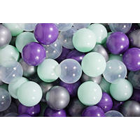 BÄLLE für Bällebad, Spielbälle, Plastikbälle für Kinder Set 50 pcs.: Violett/Mint/Silber/Transparent - Silbereichenfarben, Textil (7/7/7cm) - MeowBaby