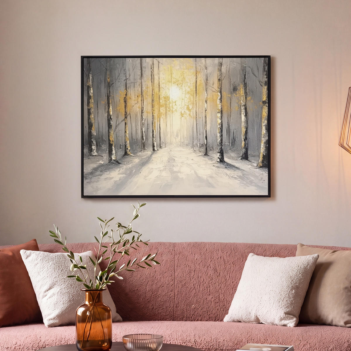 LEINWAND Bilder mit Rahmen - Winter - Abstrakt - Schnee - Natur - Sonne - 70x50 - Grau, Textil (70/50cm) - MuchoWow