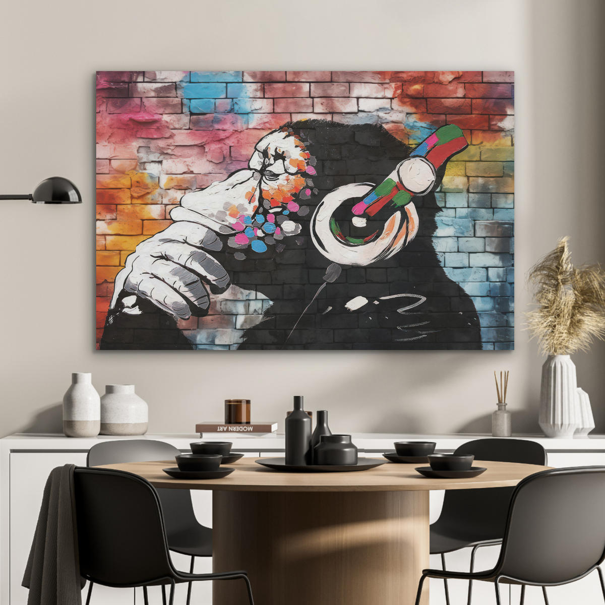 AKUSTIKPANEEL Affe - Graffiti - Musik 100x70 cm - Multicolor, Textil (100/0.9/70cm) - MuchoWow