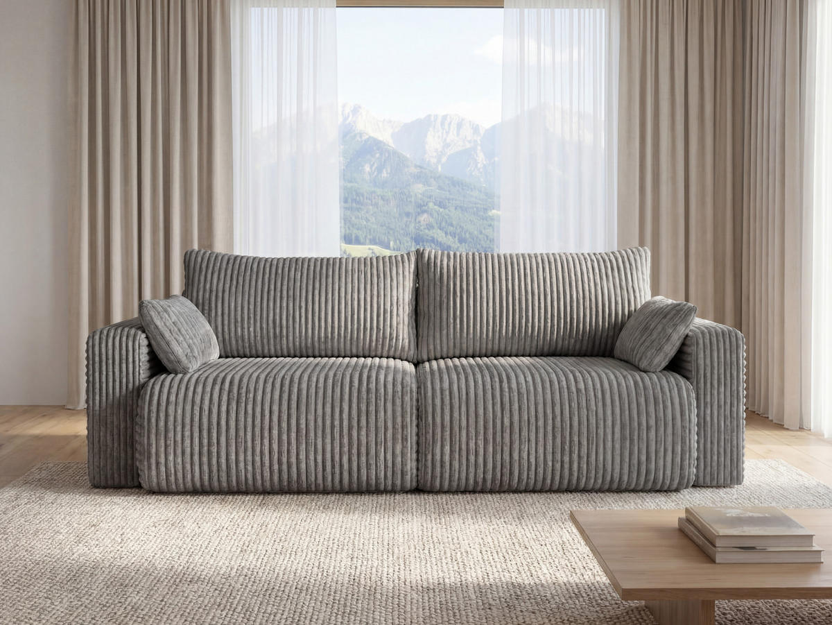 SOFA Kola mit Bettkasten und Schlaffunktion, Cordstoff - Hellgrau, Holzwerkstoff (244/85/95cm) - 4ALL HOME