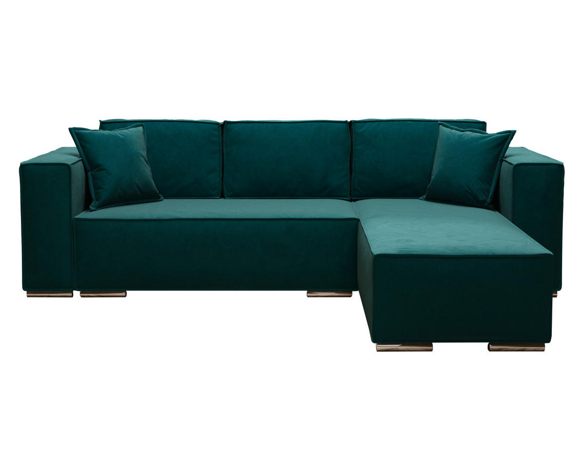 ECKSOFA L Form Vinoria Türkis 255/180/82 cm Rechts mit Schlaffunktion - Türkis/Chromfarben, Textil/Metall (255/180cm) - AX Living