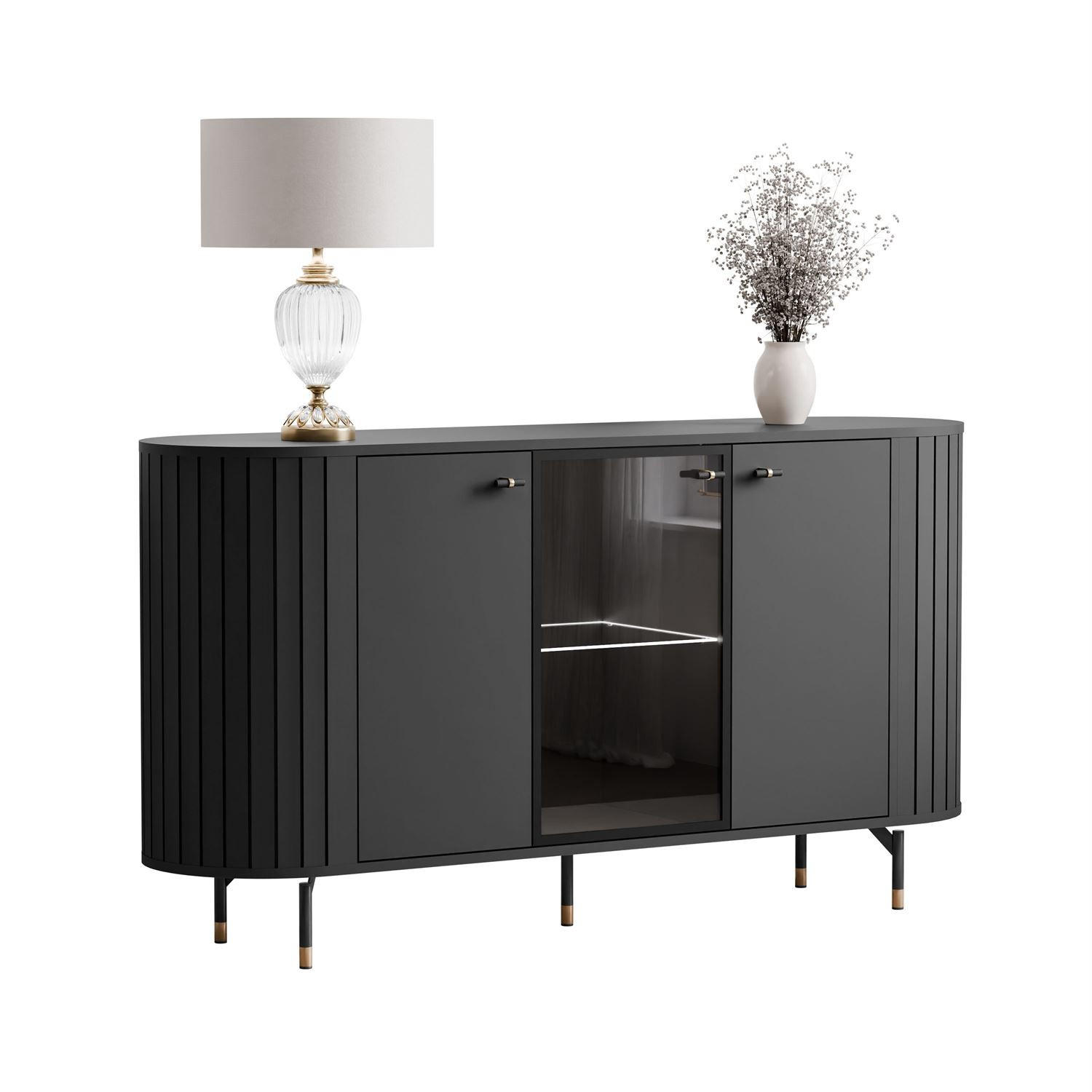 SIDEBOARD ELODIE 3T mit LED-Beleuchtung Schwarz - Schwarz, Holzwerkstoff (150/81/40cm) - Lookway