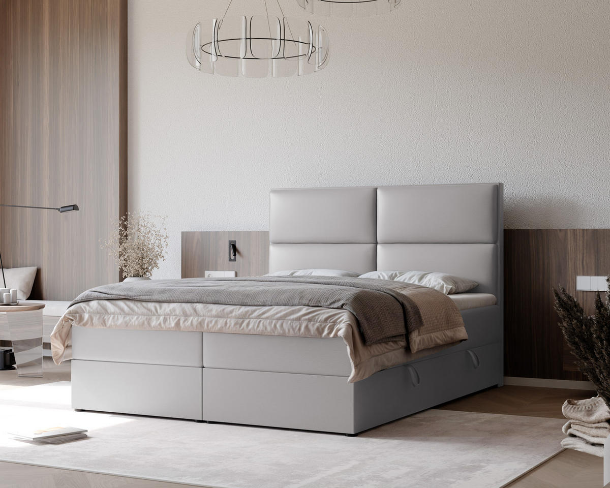 BOXBETT ORFEO 140/200 cm mit Matratze und Topper, Grau - Grau, Textil (140/200cm) - Idohome