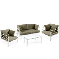 GARTENMÖBELSET RAMBE 4-tlg. 1x Tisch 2x Sessel 1x Sofa 2-Sitzer, mit Kissen, LOFT-STIL, Weiß/Cremeweiß - Weiß/Grau, Textil/Metall - KONSIMO®