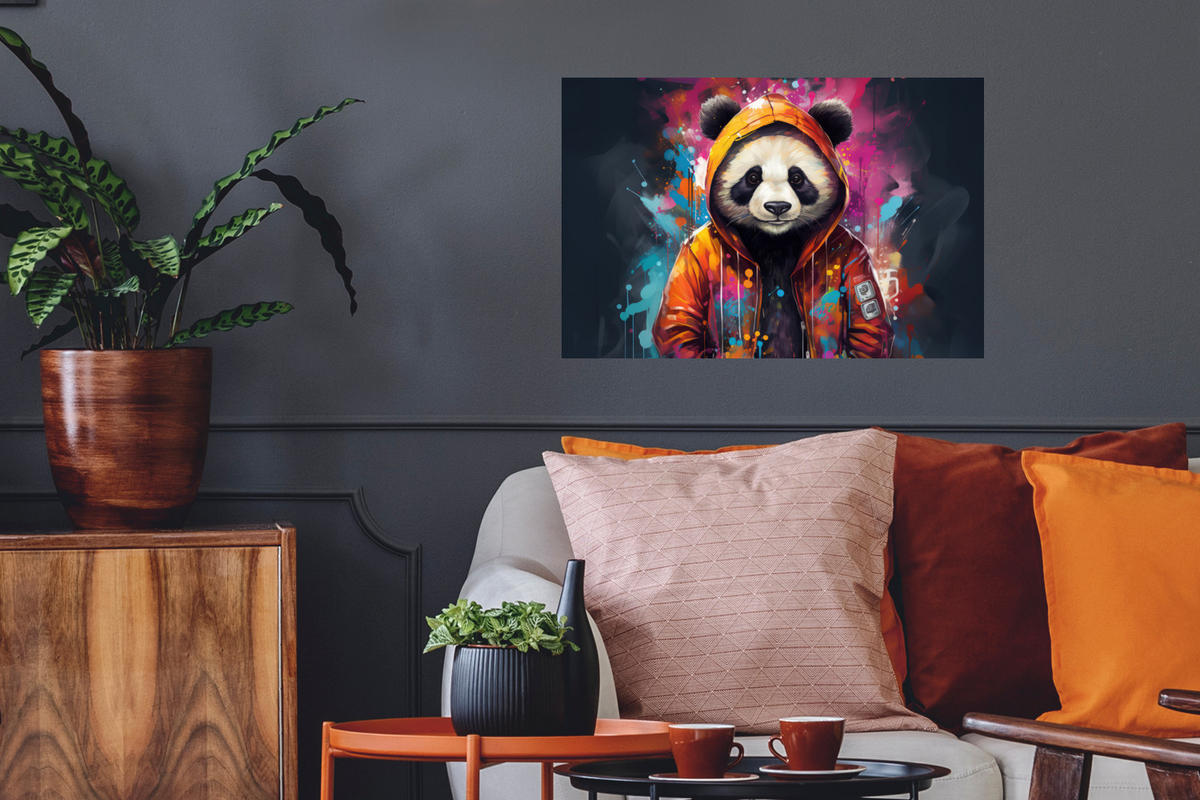 WANDTATTOO Panda - Jacke - Graffiti - Orange 60x40 cm - Orange, Kunststoff (60/40/0.1cm) - MuchoWow