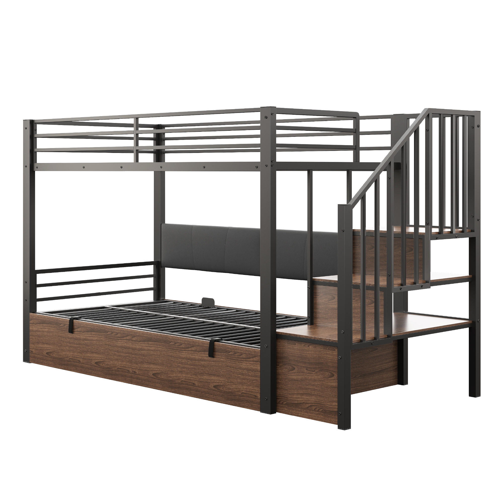 ETAGENBETT 90/200 cm DE-01541, in Schwarz, mit hydraulischer Funktion und gepolsterter Rückenlehne - Schwarz, Metall (90/200cm) - ComfortXL