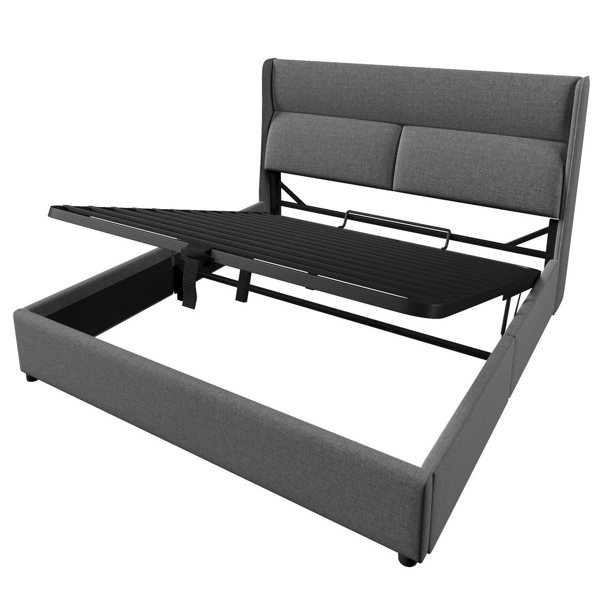 POLSTERBETT 160/200 cm Grau mit verstellbaren Kopfstützen und Stauraum - Grau, Textil (160/200cm) - OKWISH