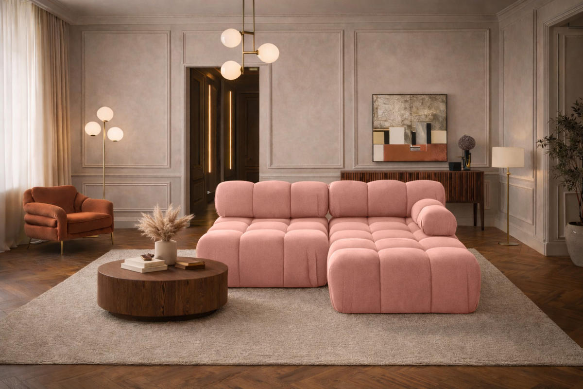 ECKSOFA L-Form Mini II Modular, Veloursstoff Salvador, Rosa, Rechts, Selia - Pink, Holz (190/160cm) - Kaiser Möbel