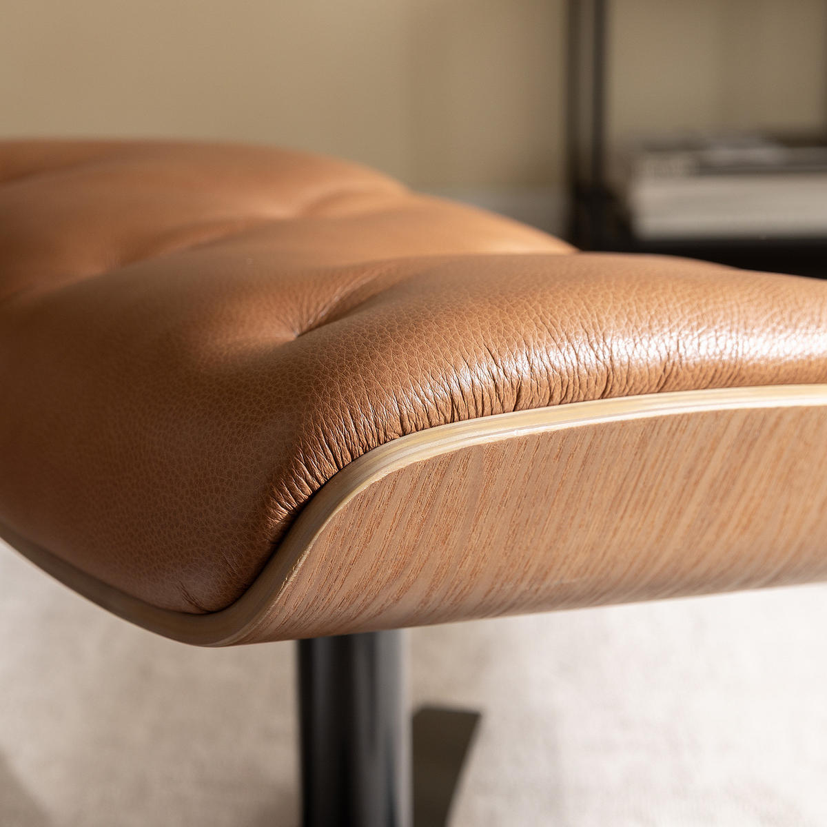 POLSTERHOCKER - Leder - Cognac/Schwarz, Leder/Holzwerkstoff (52/40/39cm) - home24