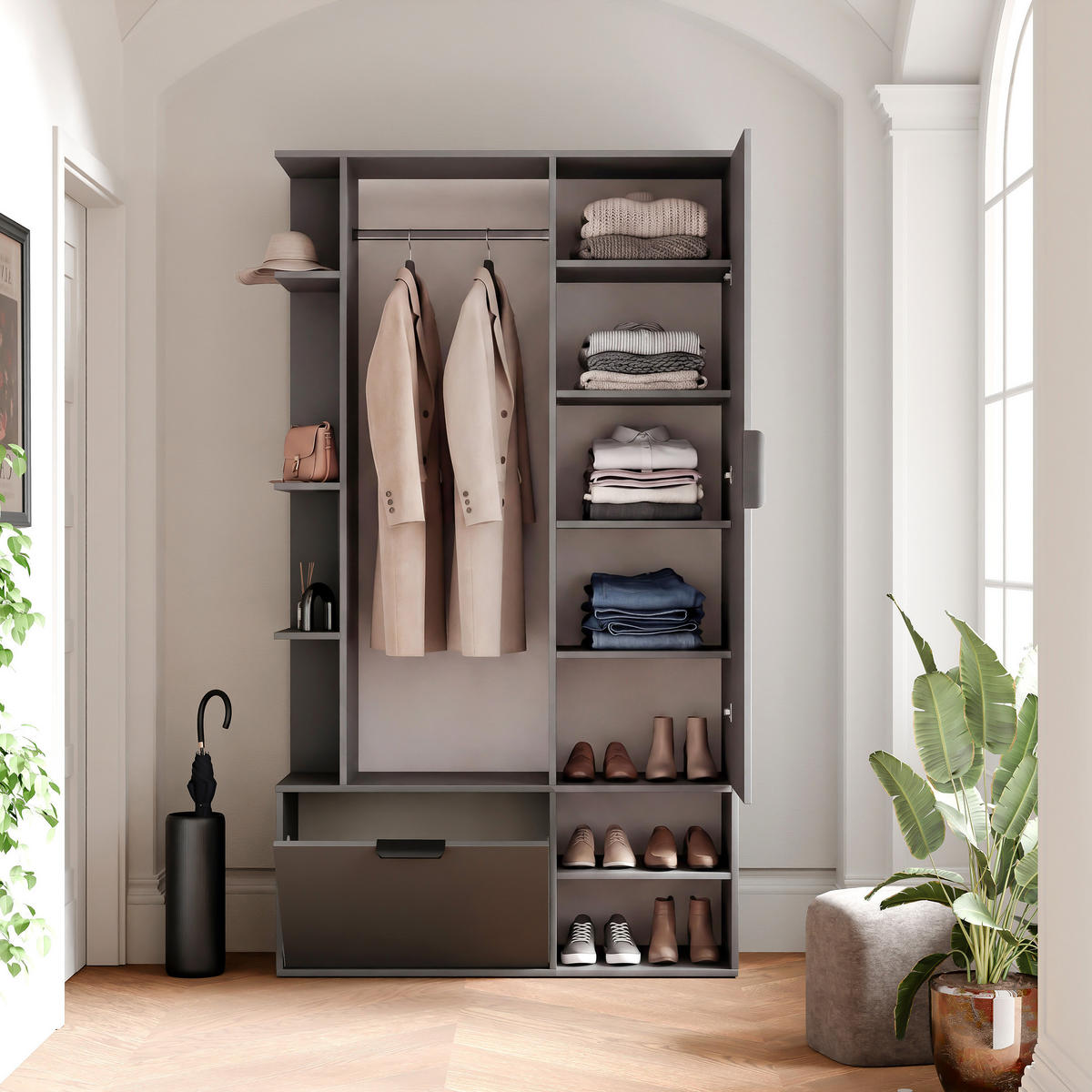GARDEROBE mit Spiegel ELIOR - Grau, Holz (100/189.4/33cm) - Idohome