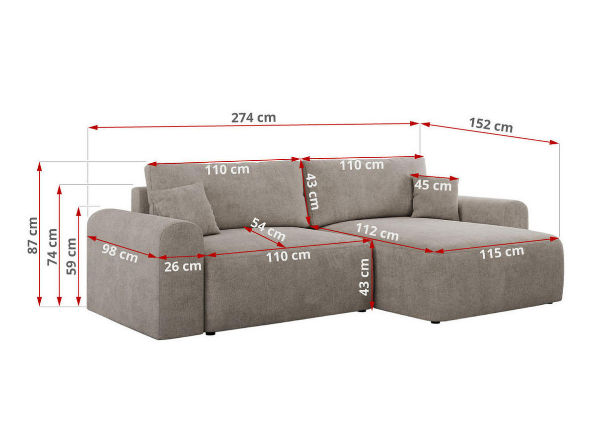 ECKSOFA NELSON Beige Struktur - Beige/Schwarz, Kunststoff/Textil (274/152cm) - MKS