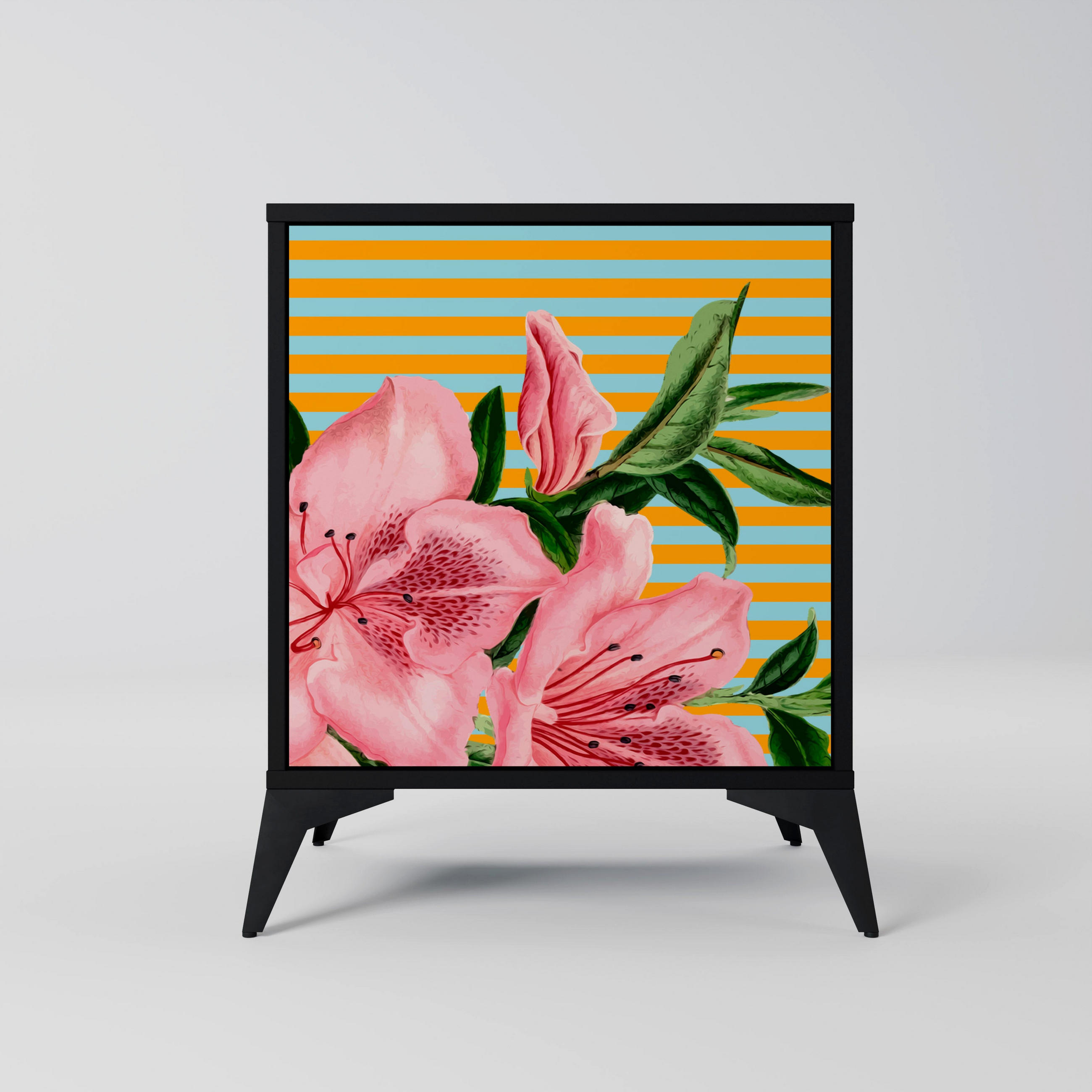 SIDEBOARD FRAGILE BEAUTY, Schwarz, 57,5x42x70,5 cm, Schwarze Metall-Sternfüße - Multicolor/Schwarz, Holzwerkstoff/Metall (57.5/70.5/42cm) - SpaceRebels