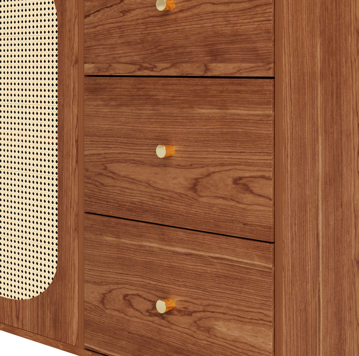 KOMMODE aus MDF 160x40x90cm in Naturfarben mit Rattantüren - Naturfarben, Holzwerkstoff (160/90/40cm) - Modfu