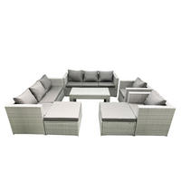 GARTENSOFA hohe Rückenlehne Polyrattan Hellgrau-Mix 10-Sitzer - Hellgrau/Grau, Glas/Kunststoff - Fimous