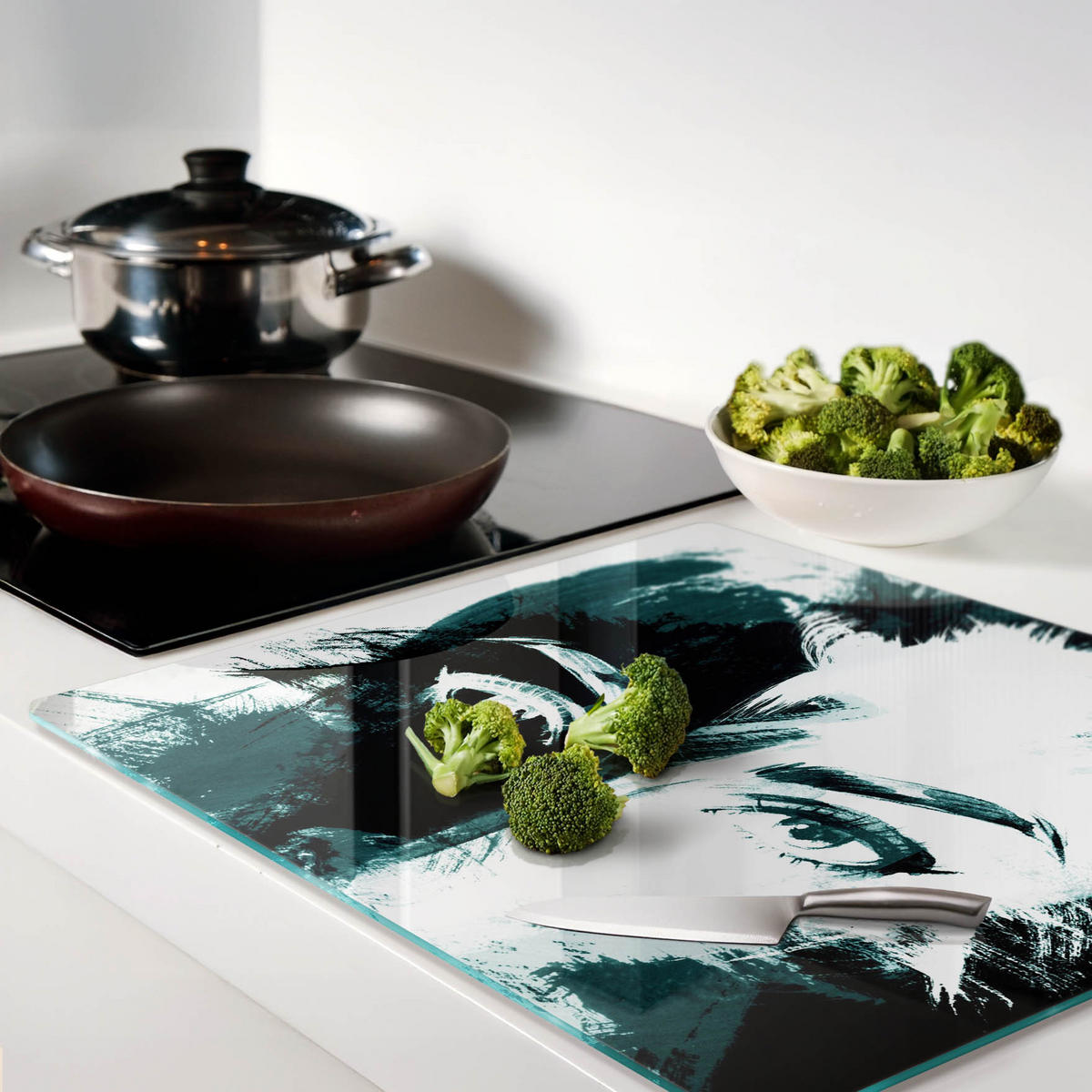 GLASPLATTE 60x52 cm Abstrakte Frau - Schwarz, Glas (60/0.4/52cm) - TULUP