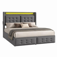 POLSTERBETT mit LED, USB und 4 Schubladen 160x200 cm Grau - Grau, Metall (160/200cm) - Meubliv