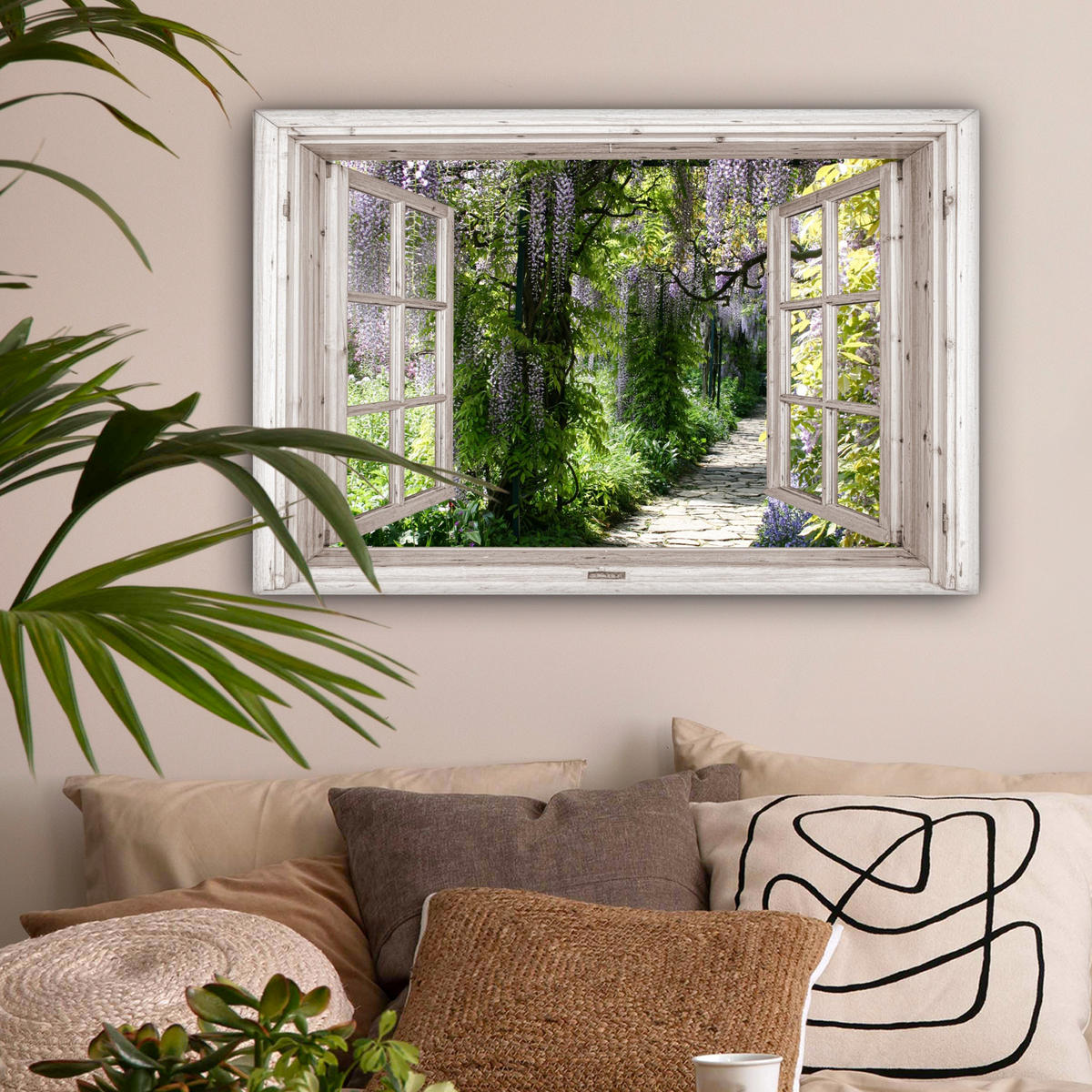 LEINWANDBILD Blauer Regen - Blumen - Aussicht - Baum - Frühling Gemälde 60x40 cm - Grün, Textil (60/40cm) - MuchoWow