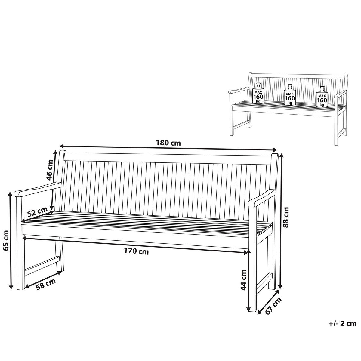 GARTENBANK zertifiziertes Holz hellbraun 180 cm Vivara - Hellbraun, Holz (180/88/67cm) - Beliani