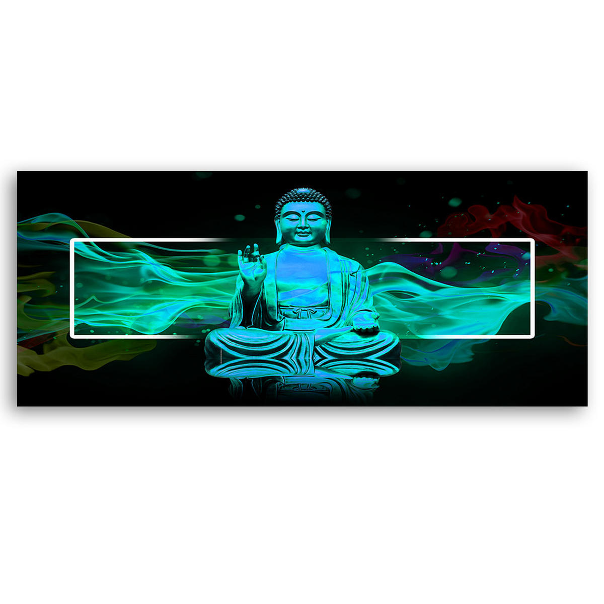 WANDBILD türkisfarbene buddha abstraktion - Blau, Textil (90/30cm) - Feeby