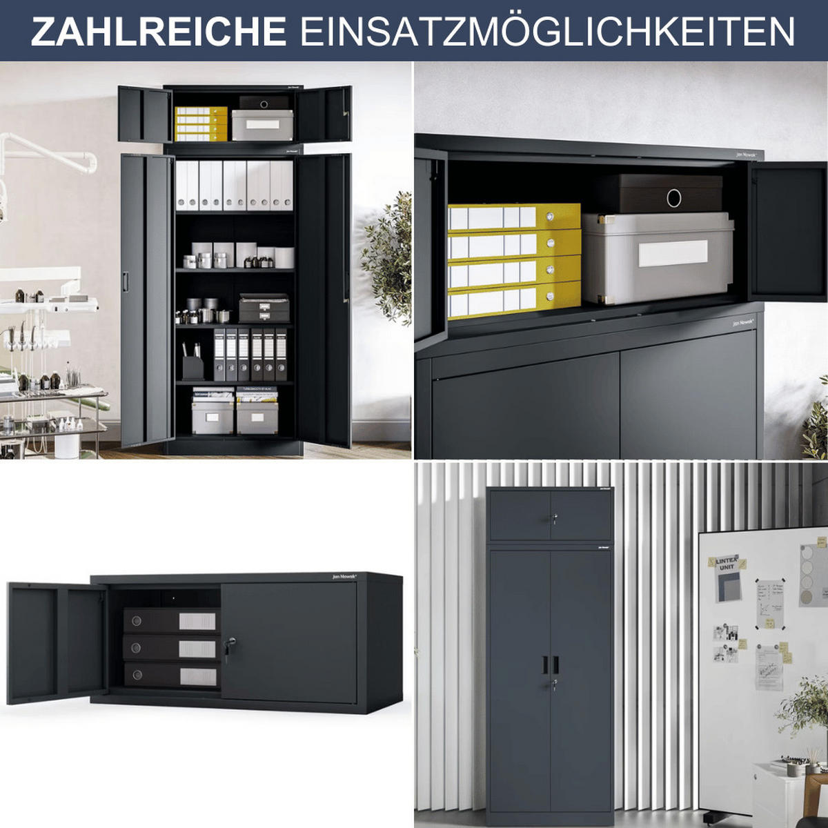 SCHRANKERWEITERUNG Aktenschrank mit 2 Flügeltüren 38x80x40cm Anthrazit - Anthrazit, Metall (80/38/40cm) - DELUKE