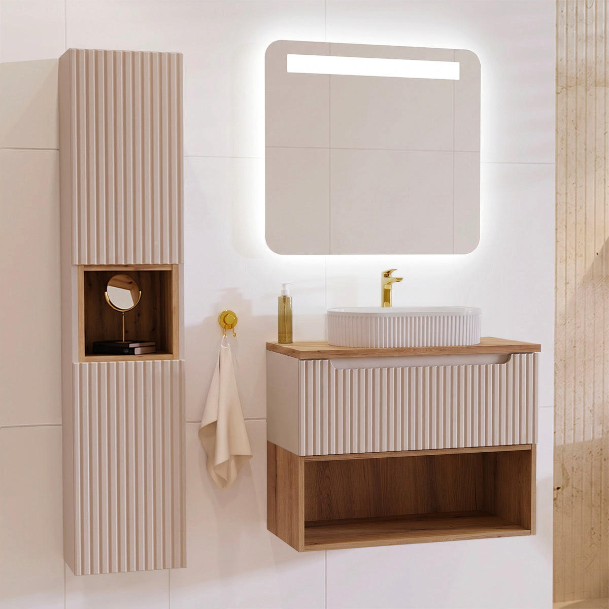 BADMÖBEL 80.4cm Riva 2er-Set Kaschmir - Beige, Holzwerkstoff (80.4/60/40cm) - Petits-meubles