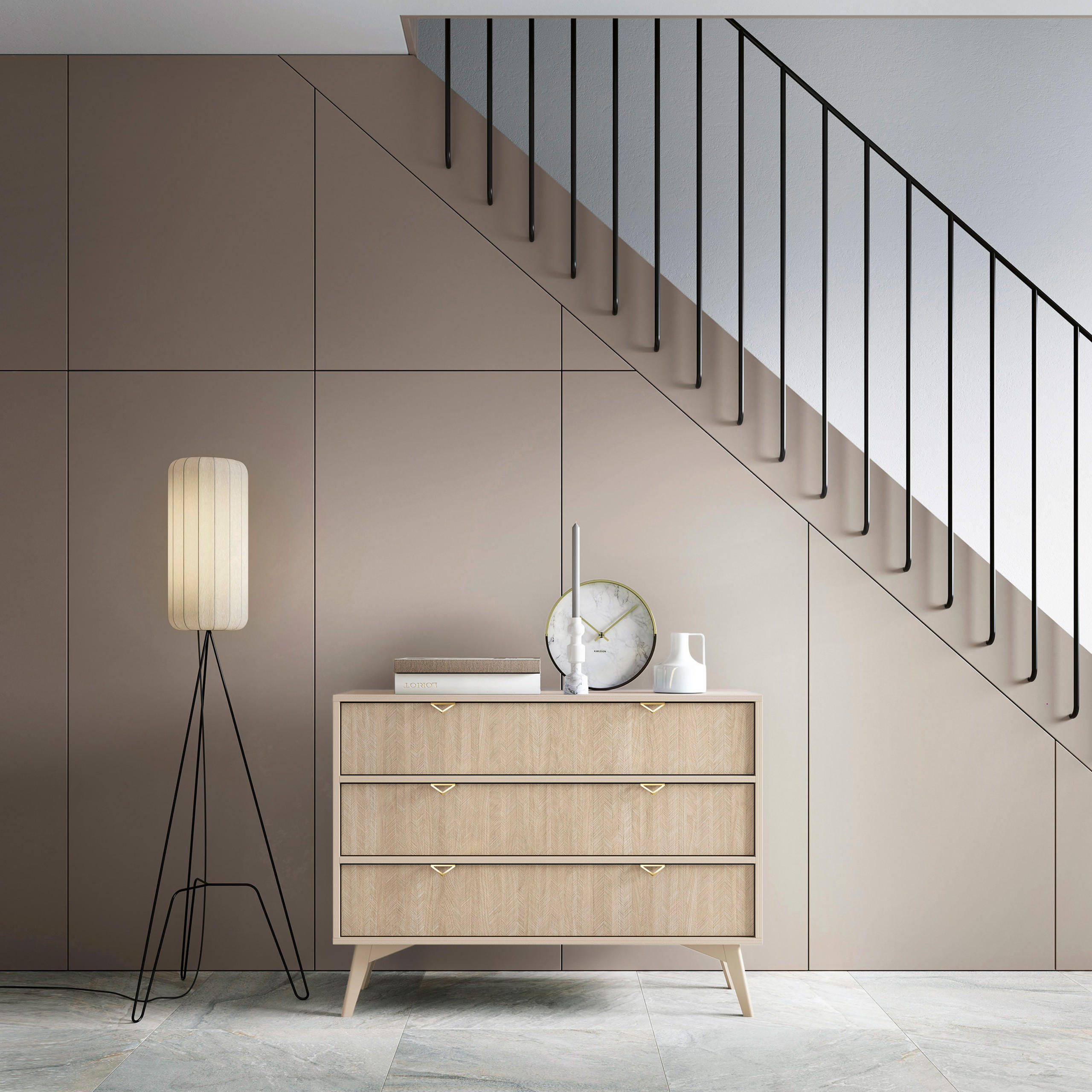 KOMMODE FORESTA 106/80/38 cm mit 3 Schubladen Beige - Beige/Kieferfarben, Holzwerkstoff (106/80/38cm) - MASSENO