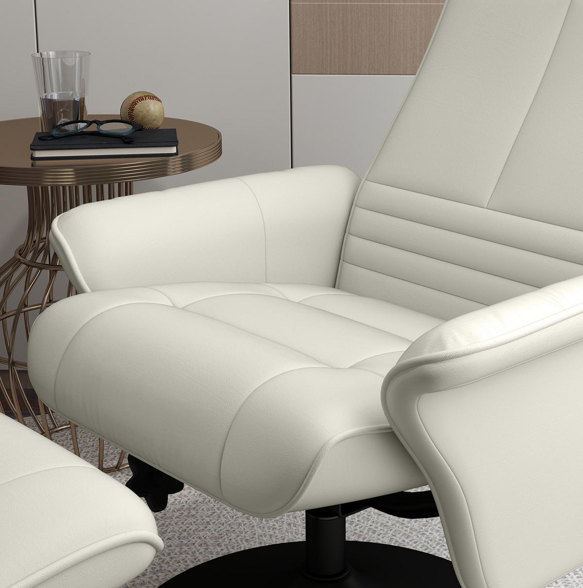 RELAXSESSEL 69/71/104 cm cremeweiß aus Polyester drehbar mit Hocker - Creme, Textil (71/104/69cm) - OKWISH