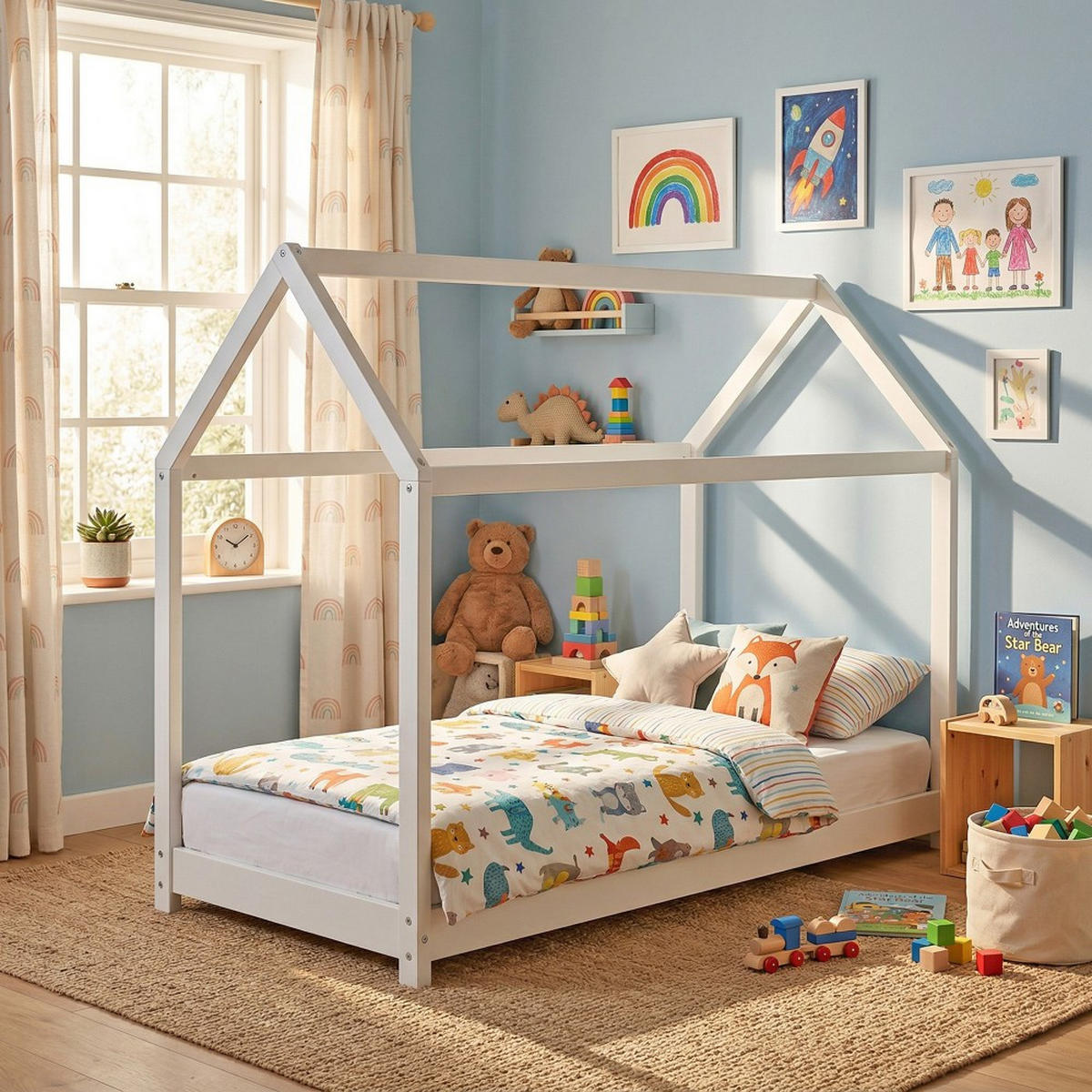 HAUSBETT PANDA mit Lattenrost / Kinderbett 70x140 cm - Weiß - Weiß, Holz (70/140cm) - Weber Industries