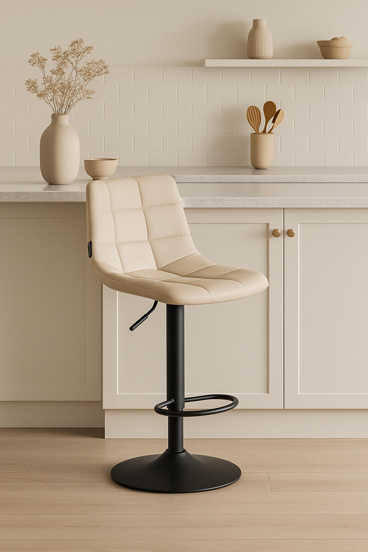BARHOCKER 2er Set James Kunstleder schwarz creme - Schwarz/Naturfarben, Kunststoff/Metall (43/108.5/46.5cm) - TPFLiving