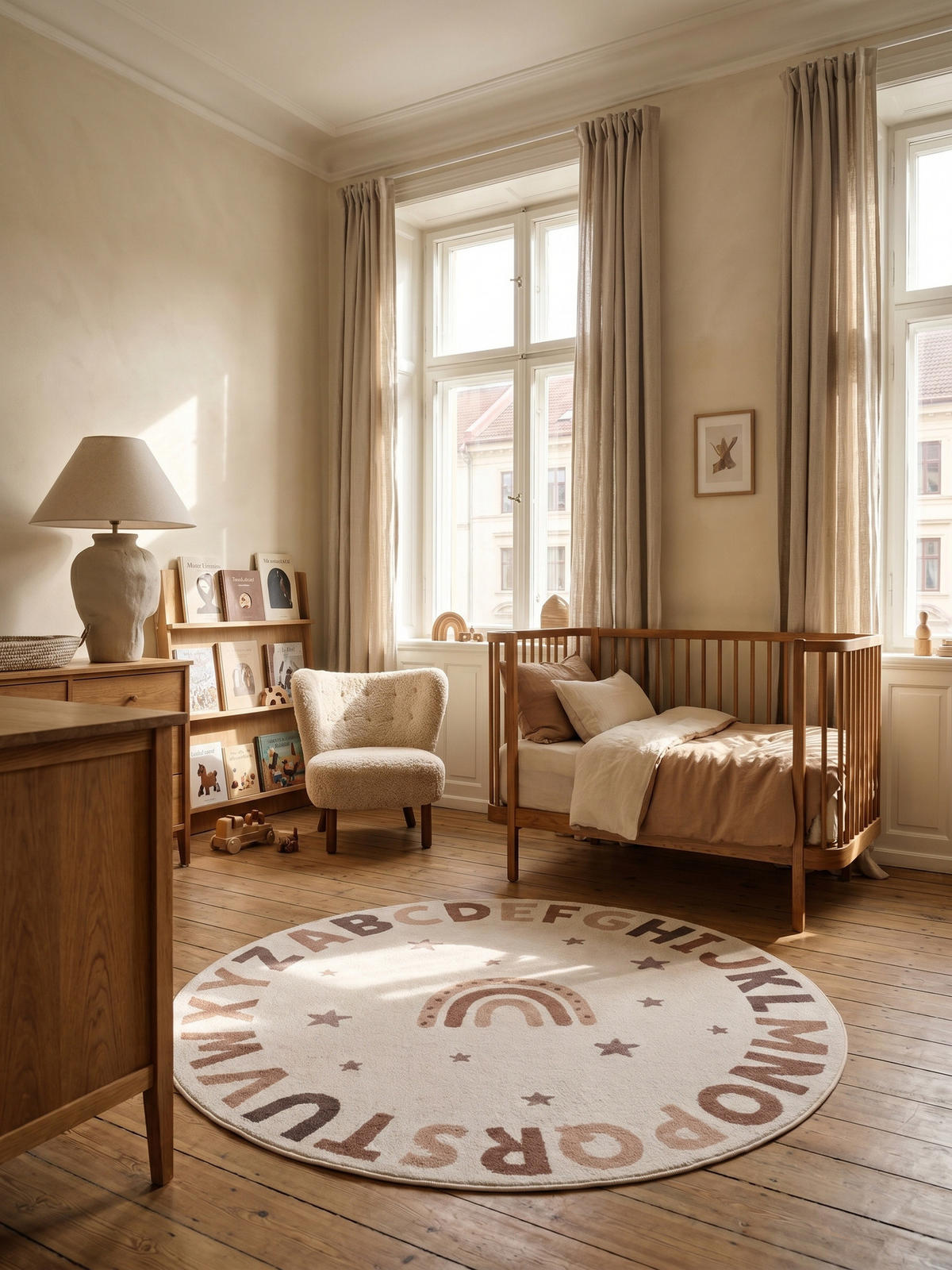 SPIELTEPPICH Waschbar TINO in Creme, mit Alphabet-Motiv, Ø 120 cm - Beige, Textil (120/120cm) - KADIMA DESIGN