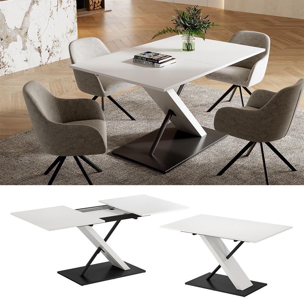 ESSTISCH Herta Weiß/Schwarz 140 x 90 cm ausziehbar - Schwarz/Weiß, Holzwerkstoff (90/140/76.6cm) - Vicco