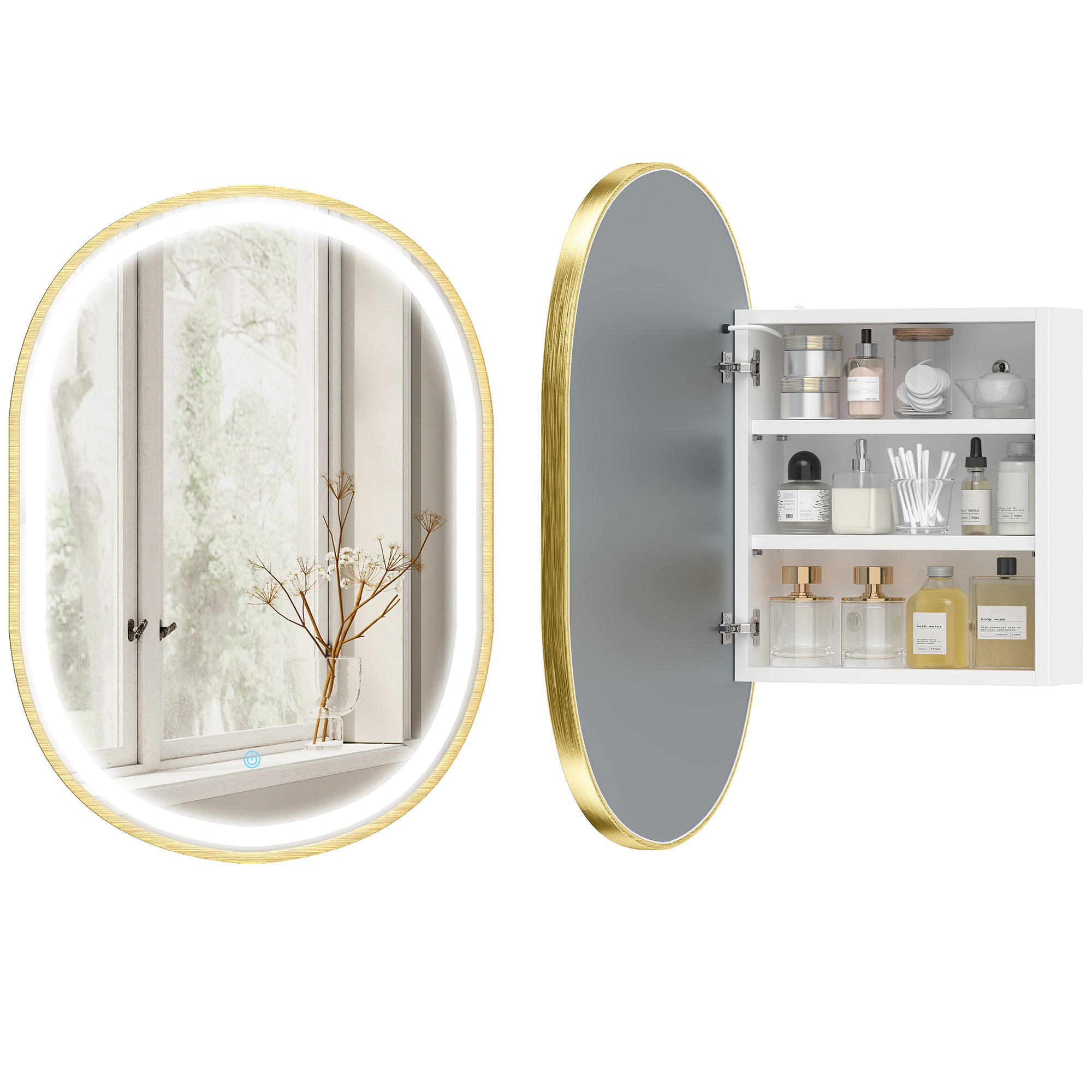 SPIEGELSCHRANK Goldfarben 50/14,5/70 cm mit LED-Beleuchtung - Goldfarben, Glas (50/70/14.5cm) - PANGIVO